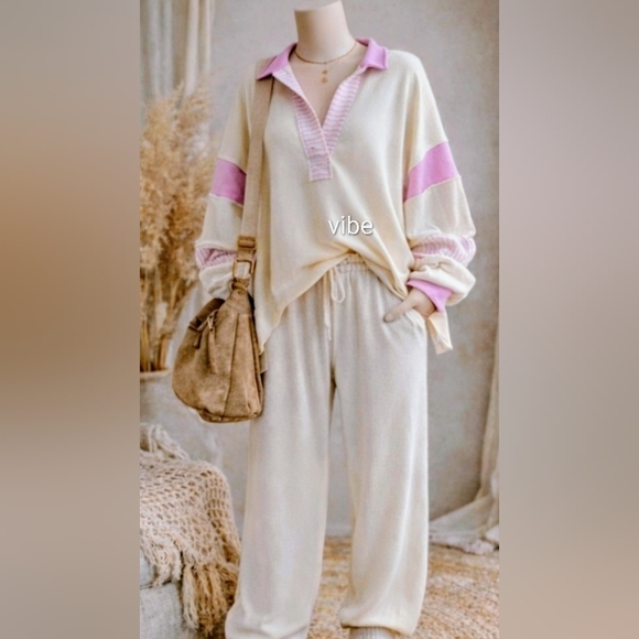 Boho French Terry Colorblock Sweater Oversized Lavender BucketList S/M/L NWT - Picture 2 of 9